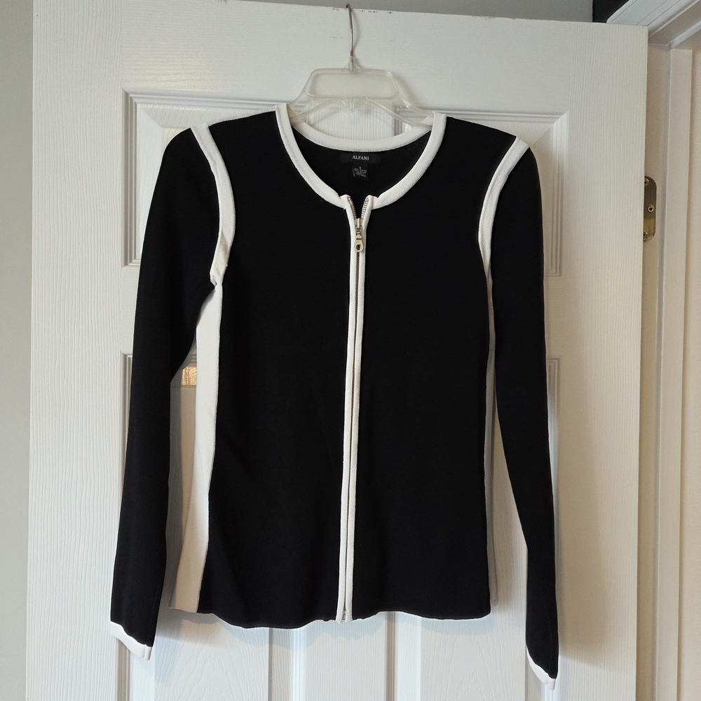 Alfani Black and White‎ Zip Cardigan